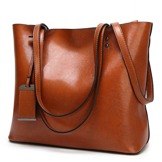 Waxing Leather bucket bag Simple Double strap handbag shoulder bags For Women