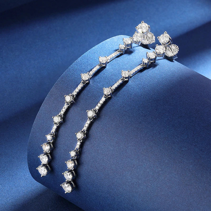 For Women S925 Sterling Silver Long Tassel Drop Earrings Hanging Pendientes Party Fine Jewelry