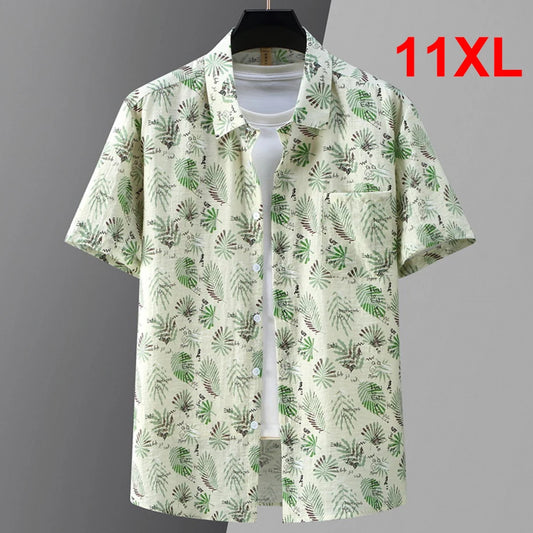 Summer Hawaiian Shirt Men Plus Size 10XL 11XL Linen Shirts Fashion Casual Summer Short Sleeve Shirt Male Big Size 10XL