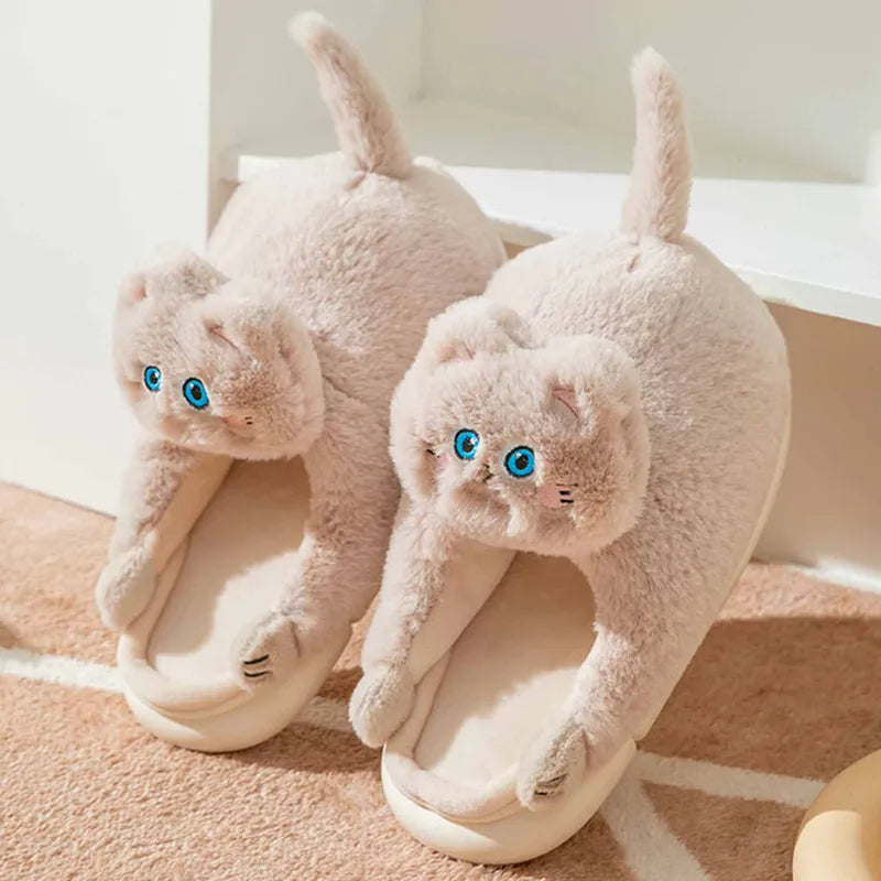 Warm winter cat slippers at home
