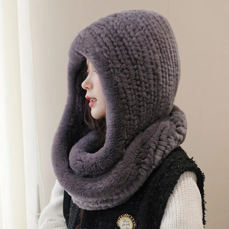 Warm Fur Hat With Neck Collar Scarves Hat Scarf