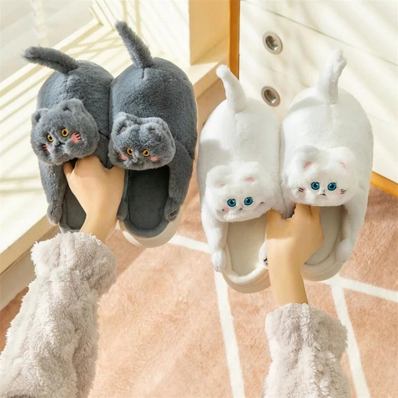 Warm winter cat slippers at home