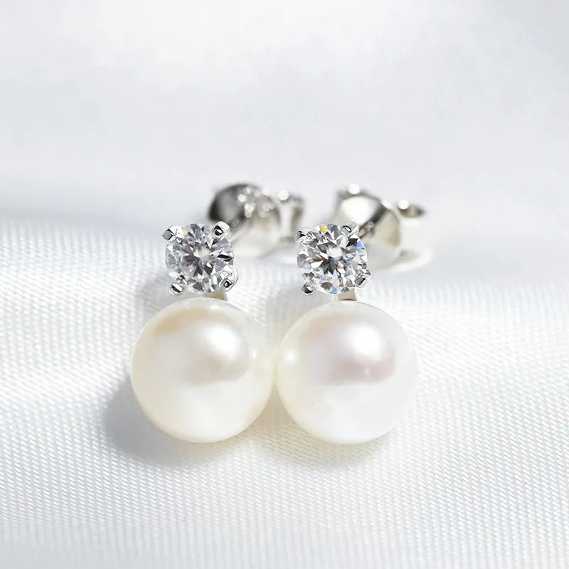 Smyoue Single 0.1/0.3 Carat Flawless Moissanite Stud Earrings For Women Real 925 Sterling Silver Jewelry Natural Pearl Earrings