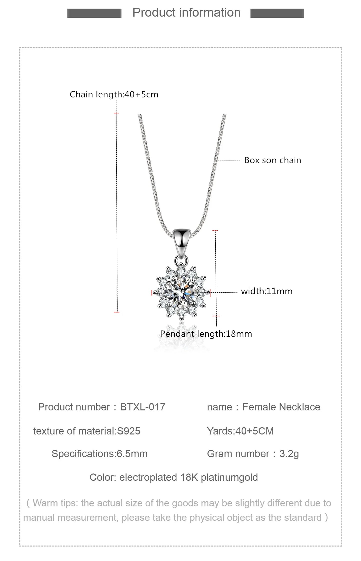 necklace Gra mullite one-carat pendant  box plant sunflower shaped chain 45cm