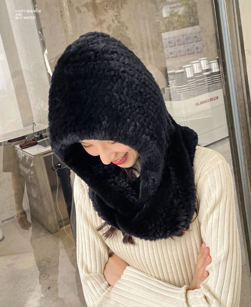 Warm Fur Hat With Neck Collar Scarves Hat Scarf
