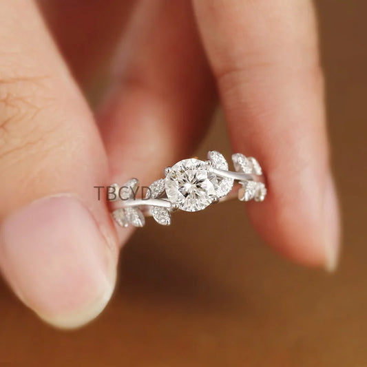 Diamond Rings For Women S925 Sliver Laurel Leaf Engagement Wedding