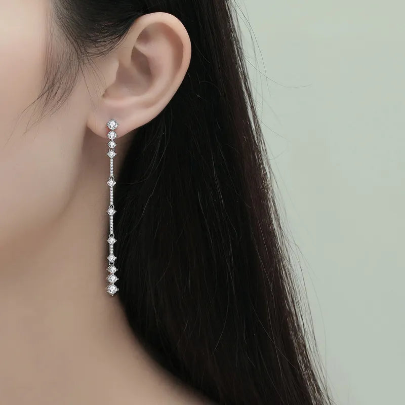 For Women S925 Sterling Silver Long Tassel Drop Earrings Hanging Pendientes Party Fine Jewelry