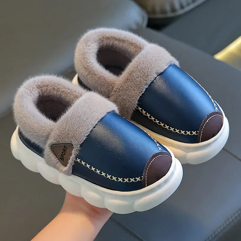 Children's Slippers Princess Shoes Warm Kids Winter Waterproof Indoor Leather Slippers Little Girls Boys