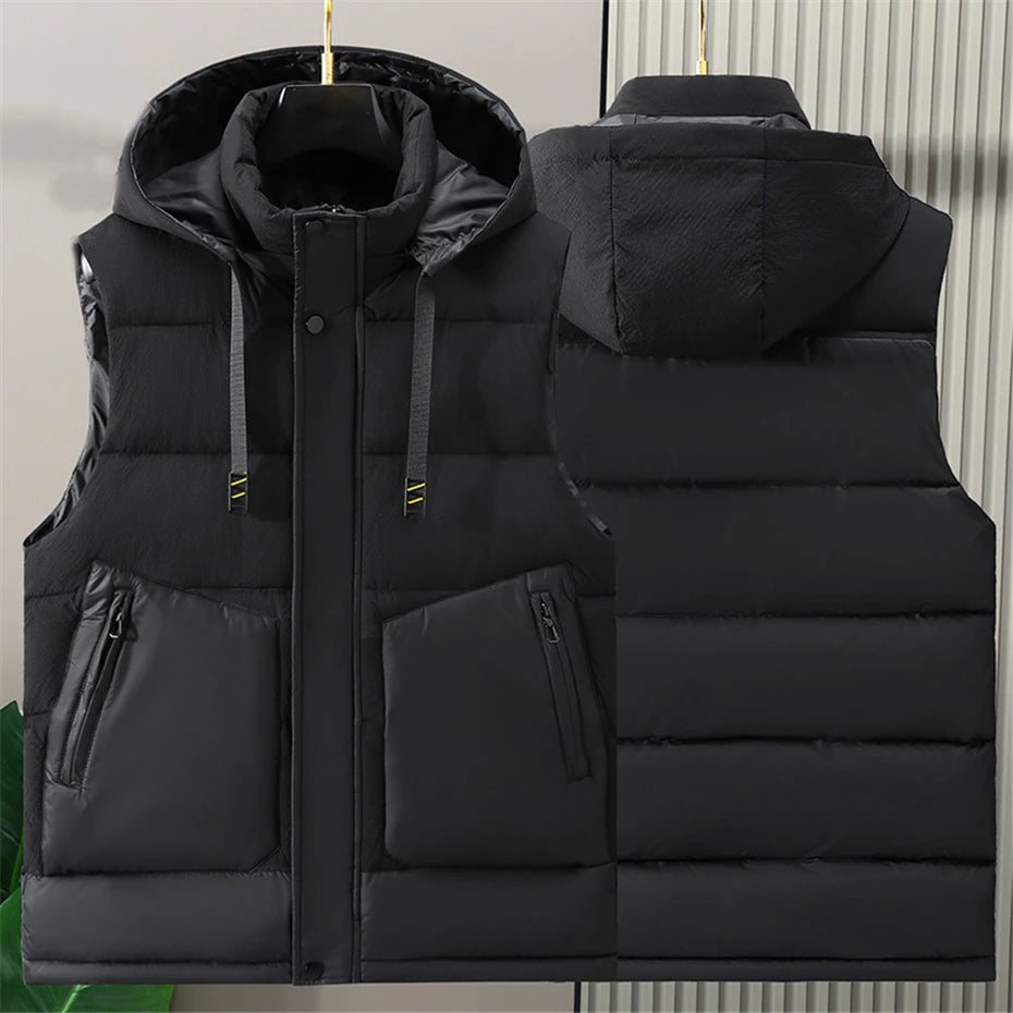 Winter Vests Men Thick Sleeveless Jacket Hooded Vests Plus Size 8XL Fashion Casual Patchwork Design Vest Male Big Size 8XL