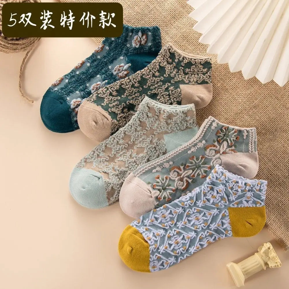 5 Pairs New Women Vintage Ankle